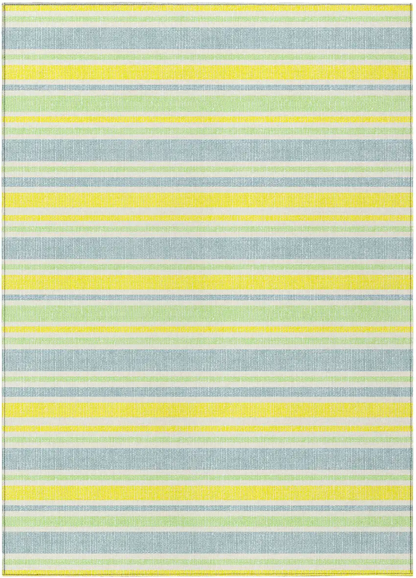 3' X 4' Blue and Yellow Striped Washable Non Skid Indoor Outdoor Area Rug Photo 2