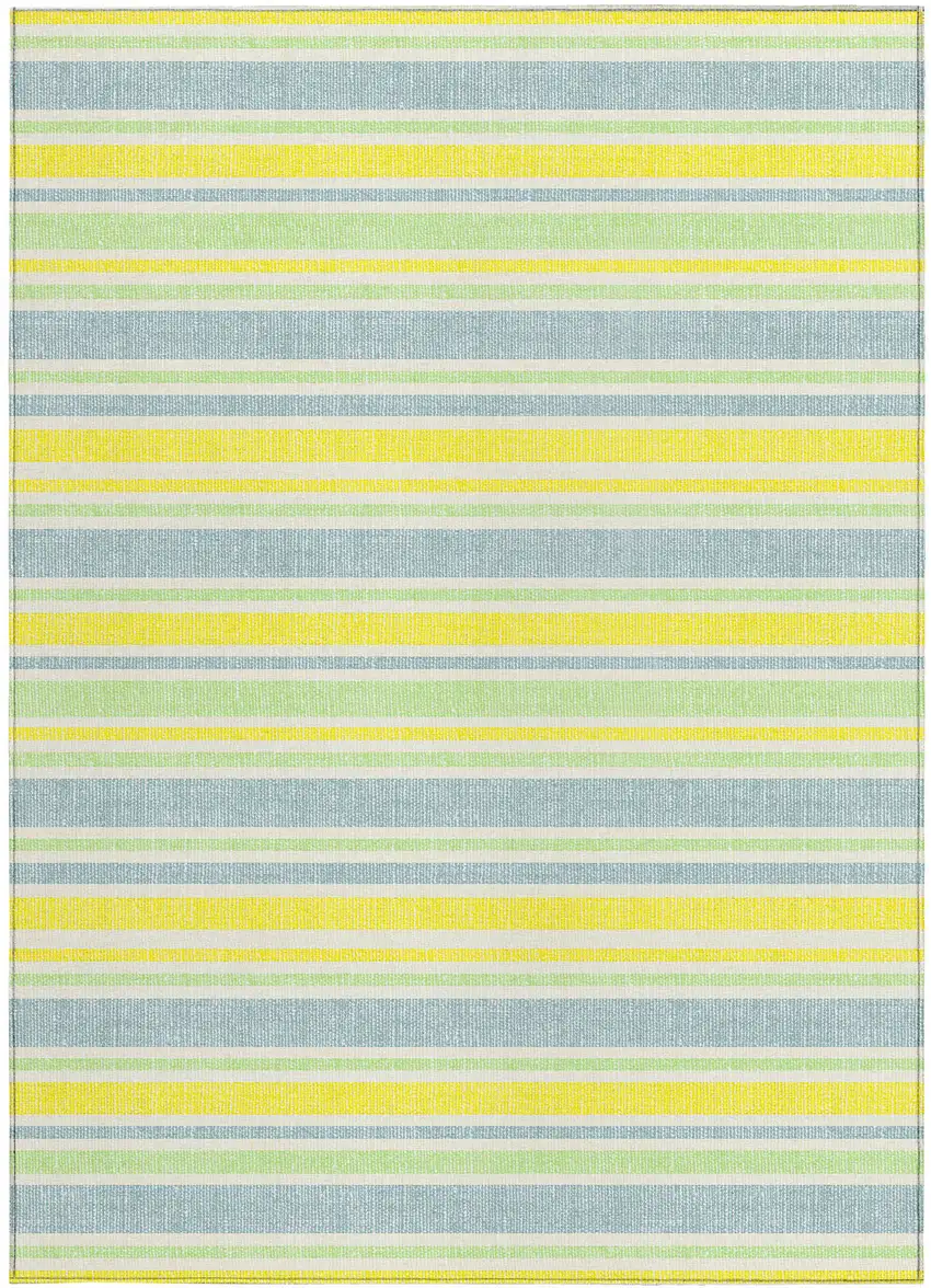 3' X 5' Blue and Yellow Striped Washable Non Skid Indoor Outdoor Area Rug Photo 5