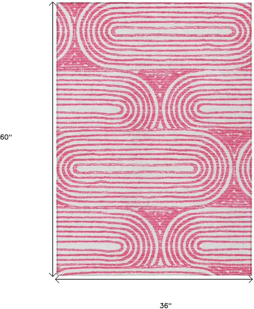 3' X 5' Blush Abstract Washable Non Skid Indoor Outdoor Area Rug Photo 3