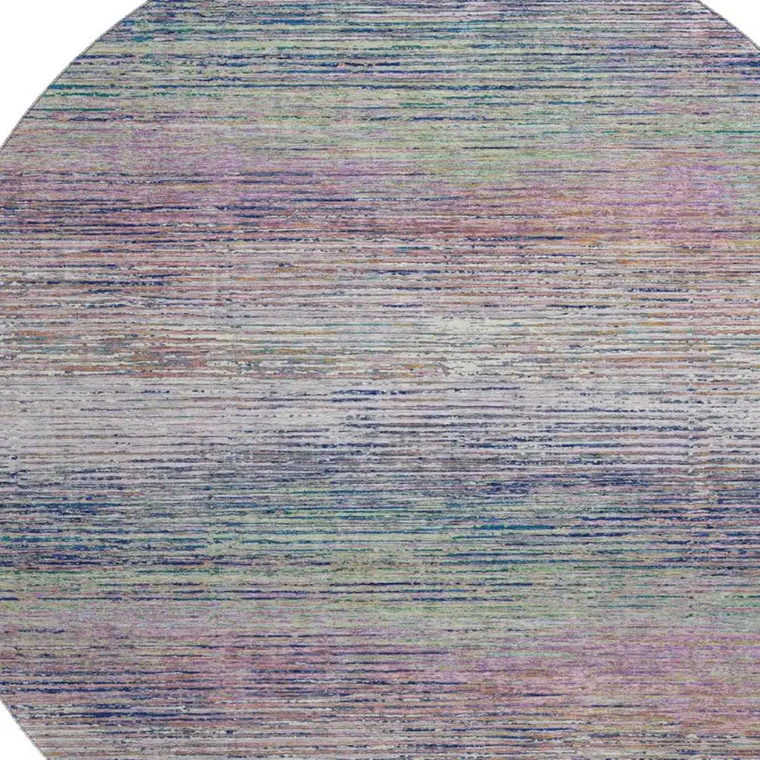 8' X 8' Blush Blue And Ivory Striped Washable Round Rug With UV Protection Photo 2