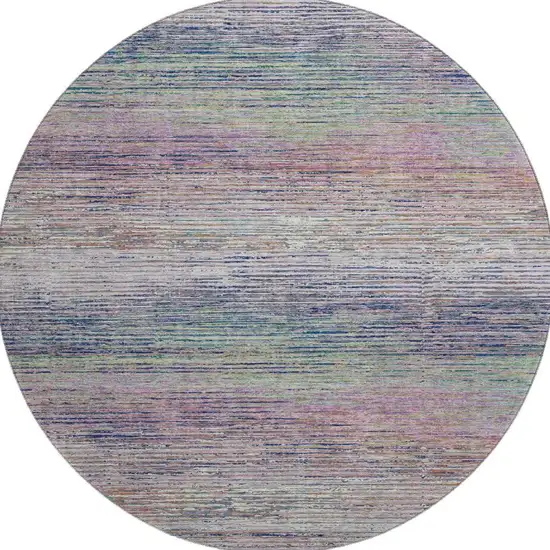 8' X 8' Blush Blue And Ivory Striped Washable Round Rug With UV Protection Photo 3