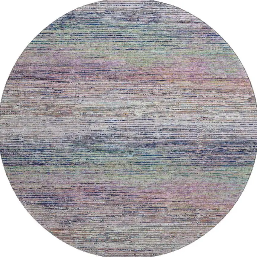 8' X 8' Blush Blue And Ivory Striped Washable Round Rug With UV Protection Photo 3