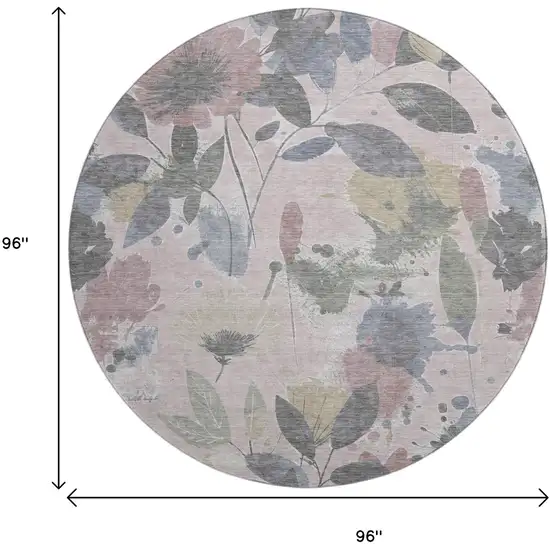 8' X 8' Blush Mauve And Gray Floral Washable Round Rug With UV Protection Photo 9