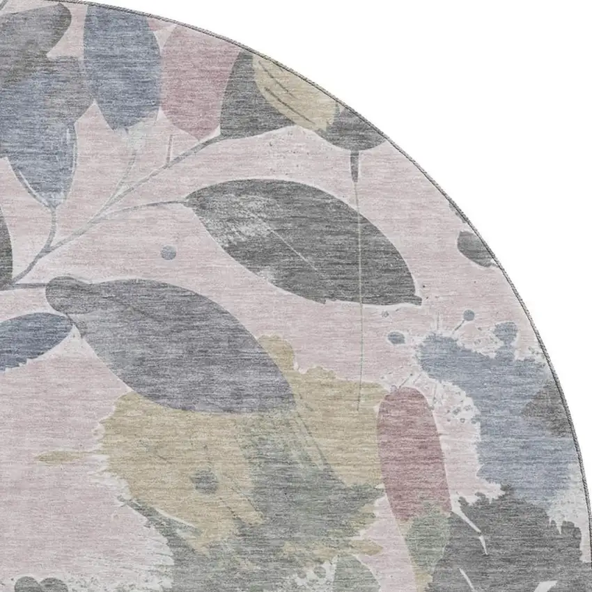 8' X 8' Blush Mauve And Gray Floral Washable Round Rug With UV Protection Photo 2