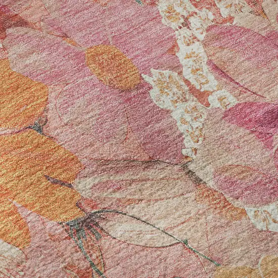 8' X 8' Blush Orange And Ivory Floral Washable Round Rug With UV Protection Photo 8