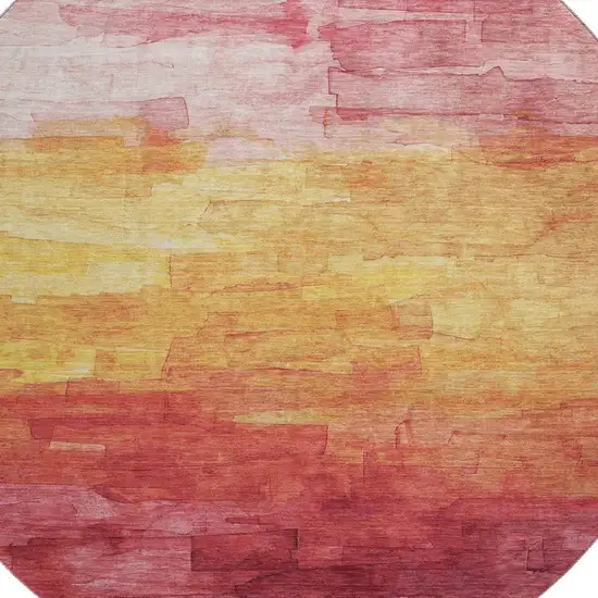 8' X 8' Blush Orange And Pink Striped Washable Round Rug With UV Protection Photo 2
