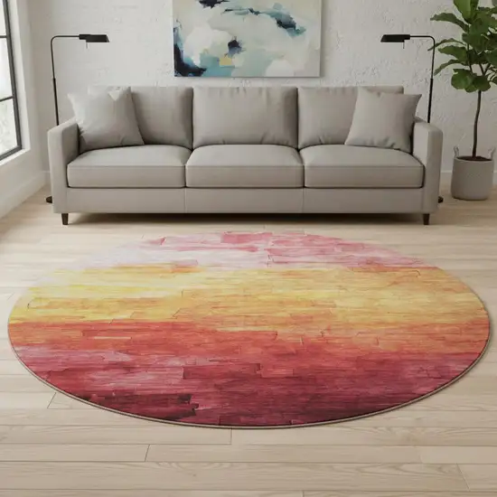 8' X 8' Blush Orange And Pink Striped Washable Round Rug With UV Protection Photo 2