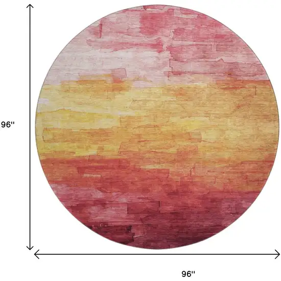 8' X 8' Blush Orange And Pink Striped Washable Round Rug With UV Protection Photo 9