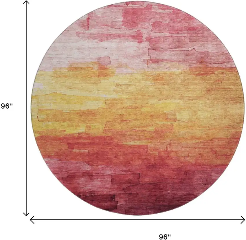8' X 8' Blush Orange And Pink Striped Washable Round Rug With UV Protection Photo 9