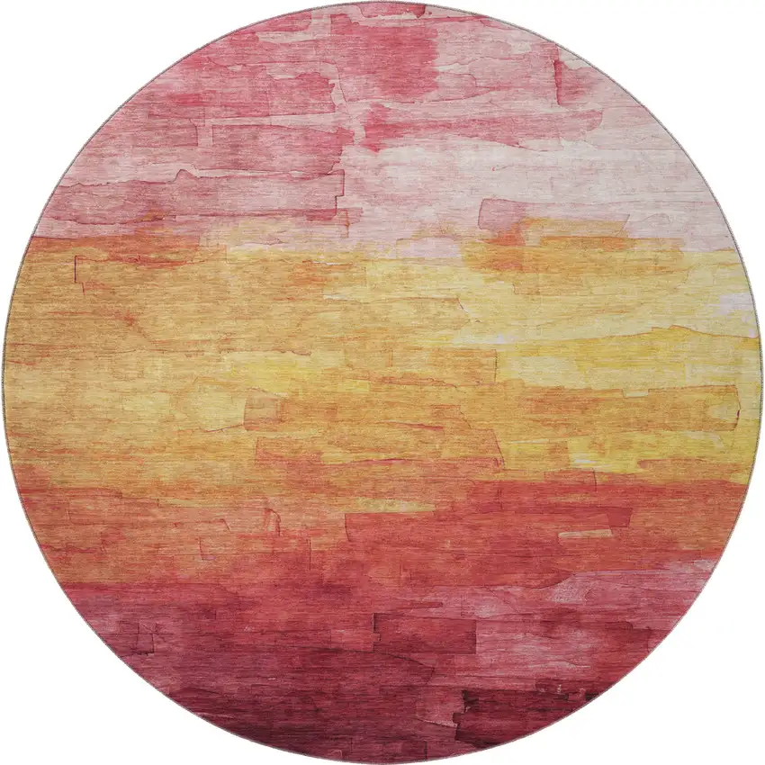 8' X 8' Blush Orange And Pink Striped Washable Round Rug With UV Protection Photo 3