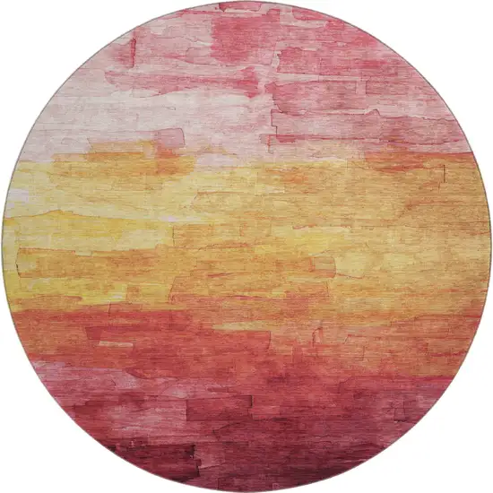8' X 8' Blush Orange And Pink Striped Washable Round Rug With UV Protection Photo 1