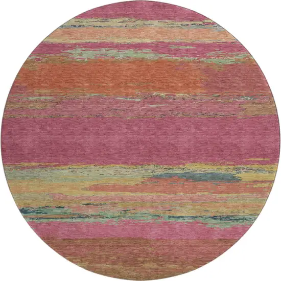8' X 8' Blush Orange And Teal Abstract Washable Round Rug With UV Protection Photo 1