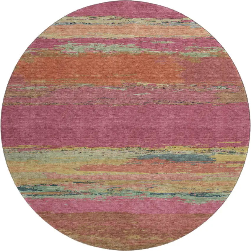 8' X 8' Blush Orange And Teal Abstract Washable Round Rug With UV Protection Photo 1