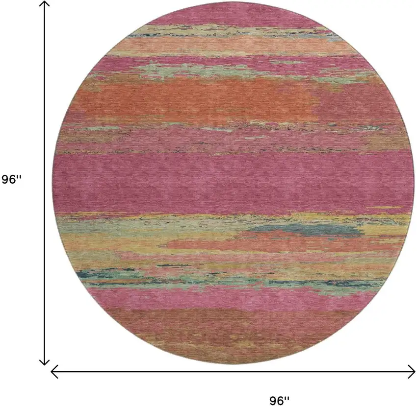 8' X 8' Blush Orange And Teal Abstract Washable Round Rug With UV Protection Photo 8