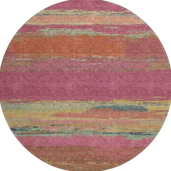 8' X 8' Blush Orange And Teal Abstract Washable Round Rug With UV Protection Photo 2