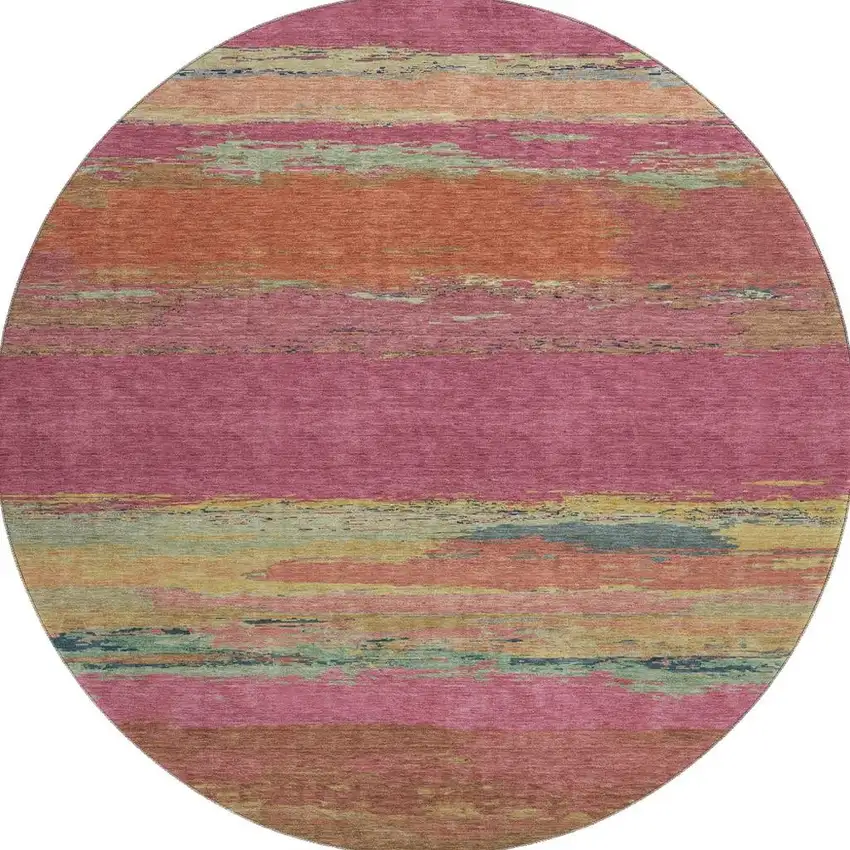 8' X 8' Blush Orange And Teal Abstract Washable Round Rug With UV Protection Photo 2