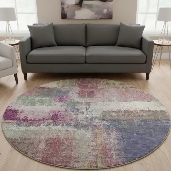 8' X 8' Blush Purple And Gray Abstract Washable Round Rug With UV Protection Photo 2