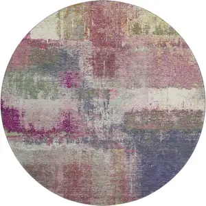 Photo of 8' X 8' Blush Purple And Gray Abstract Washable Round Rug With UV Protection