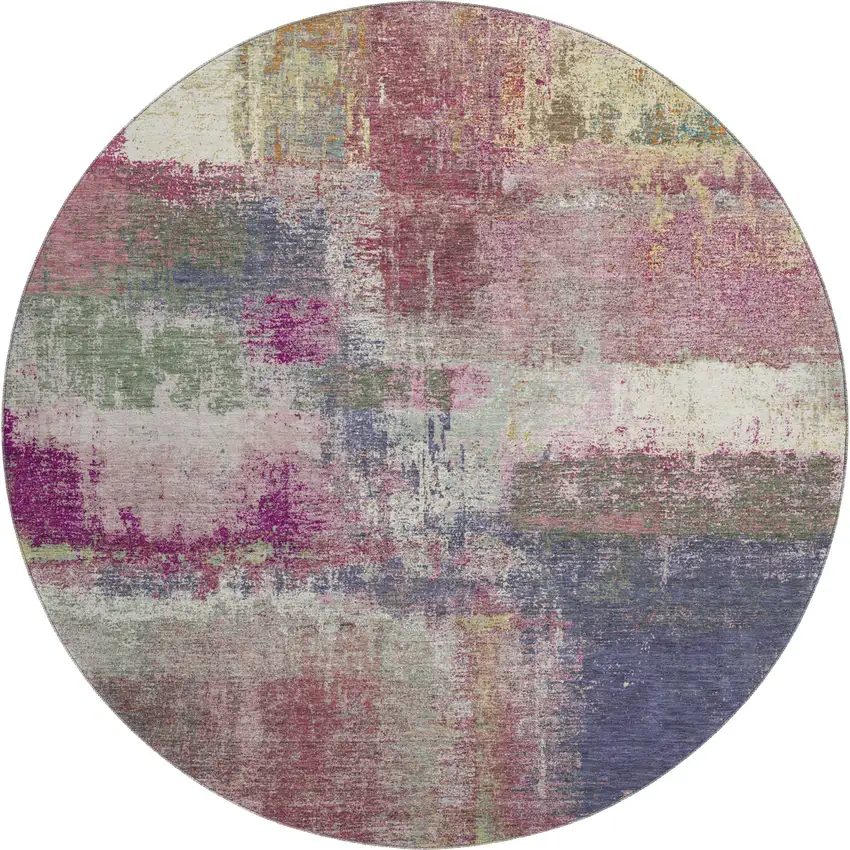 8' X 8' Blush Purple And Gray Abstract Washable Round Rug With UV Protection Photo 1