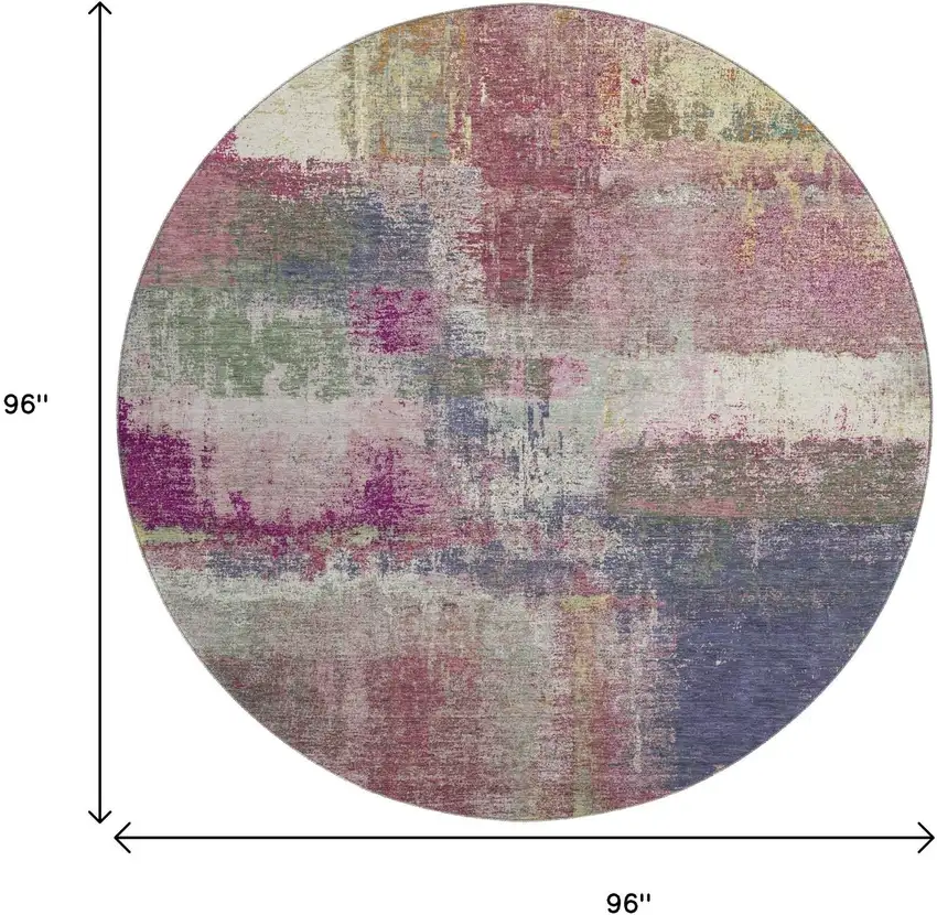 8' X 8' Blush Purple And Gray Abstract Washable Round Rug With UV Protection Photo 9