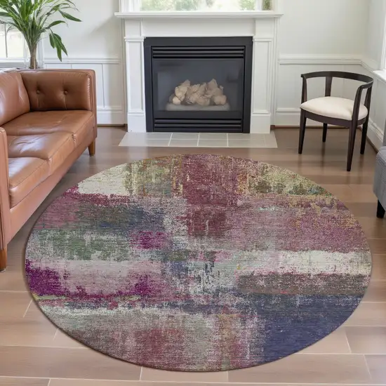 8' X 8' Blush Purple And Gray Abstract Washable Round Rug With UV Protection Photo 4