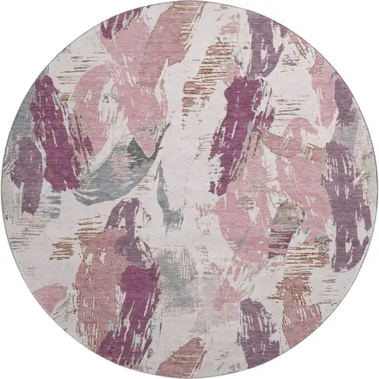 8' X 8' Blush Purple And Ivory Abstract Washable Round Rug With UV Protection Photo 1