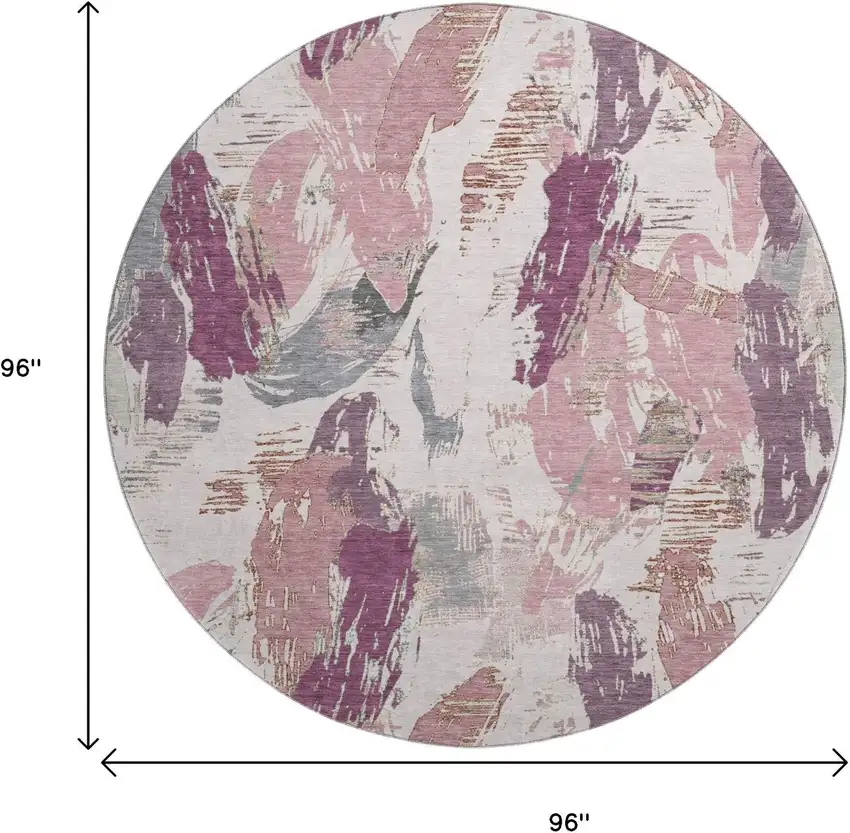 8' X 8' Blush Purple And Ivory Abstract Washable Round Rug With UV Protection Photo 9