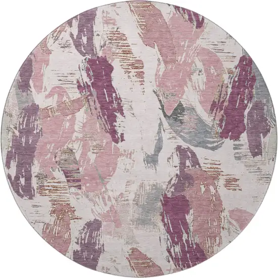 8' X 8' Blush Purple And Ivory Abstract Washable Round Rug With UV Protection Photo 3