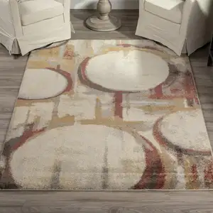 Photo of 5' X 8' Brick Ivory and Gold Geometric Area Rug