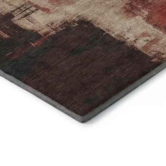 8' X 8' Brick Red Mauve And Beige Abstract Washable Round Rug With UV Protection Photo 6