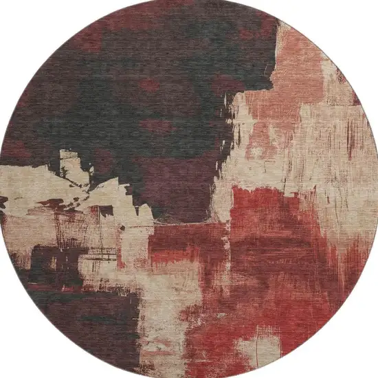 8' X 8' Brick Red Mauve And Beige Abstract Washable Round Rug With UV Protection Photo 3