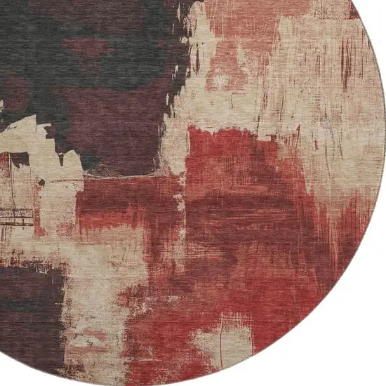 8' X 8' Brick Red Mauve And Beige Abstract Washable Round Rug With UV Protection Photo 2
