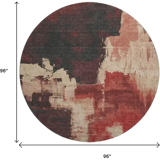 8' X 8' Brick Red Mauve And Beige Abstract Washable Round Rug With UV Protection Photo 9