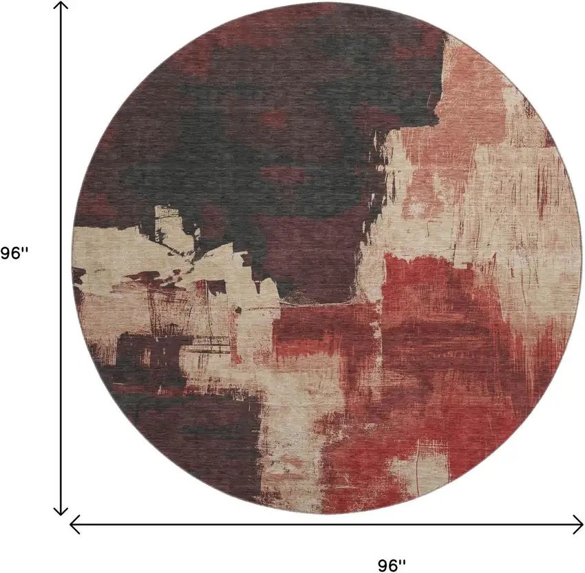 8' X 8' Brick Red Mauve And Beige Abstract Washable Round Rug With UV Protection Photo 9