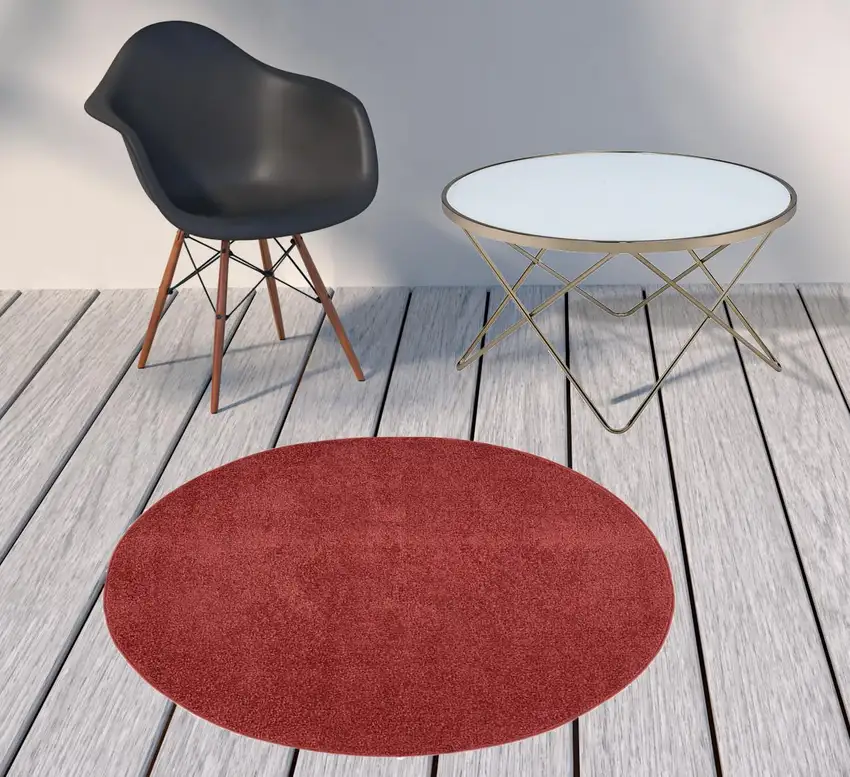 4' X 4' Brick Red Round Non Skid Indoor Outdoor Area Rug Photo 2