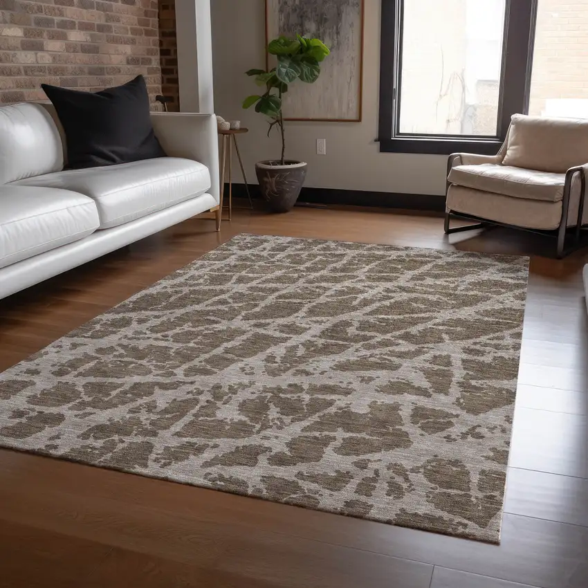 3' X 4' Brown Abstract Washable Non Skid Indoor Outdoor Area Rug Photo 9