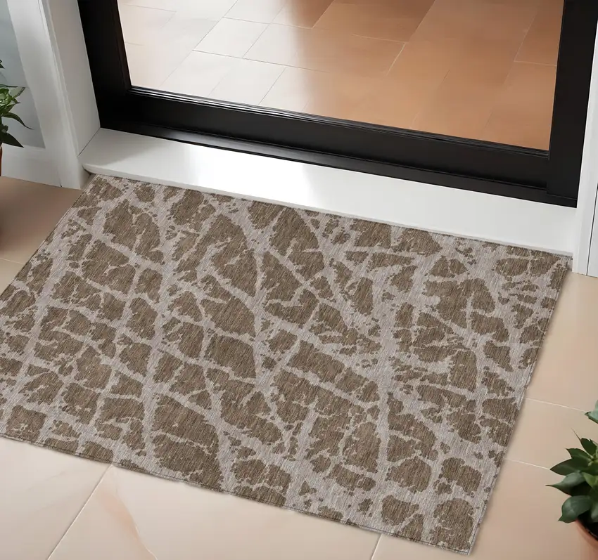 3' X 4' Brown Abstract Washable Non Skid Indoor Outdoor Area Rug Photo 1