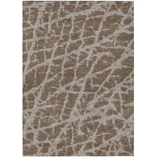 3' X 5' Brown Abstract Washable Non Skid Indoor Outdoor Area Rug Photo 2