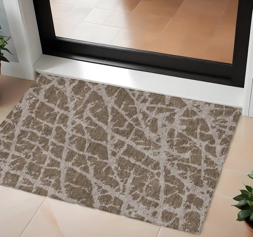 3' X 5' Brown Abstract Washable Non Skid Indoor Outdoor Area Rug Photo 1
