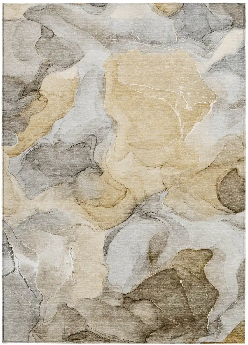 Brown Abstract Washable Non Skid Indoor Outdoor Area Rug Photo 6