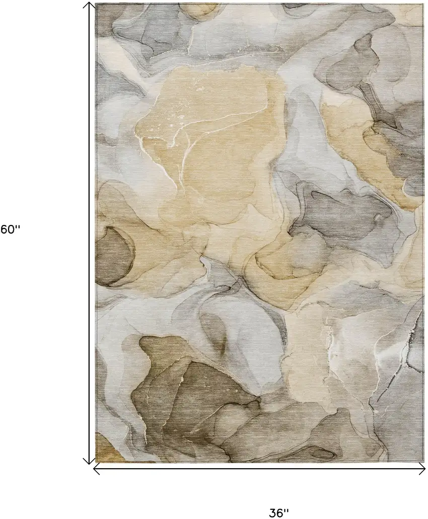 3' X 5' Brown Abstract Washable Non Skid Indoor Outdoor Area Rug Photo 3