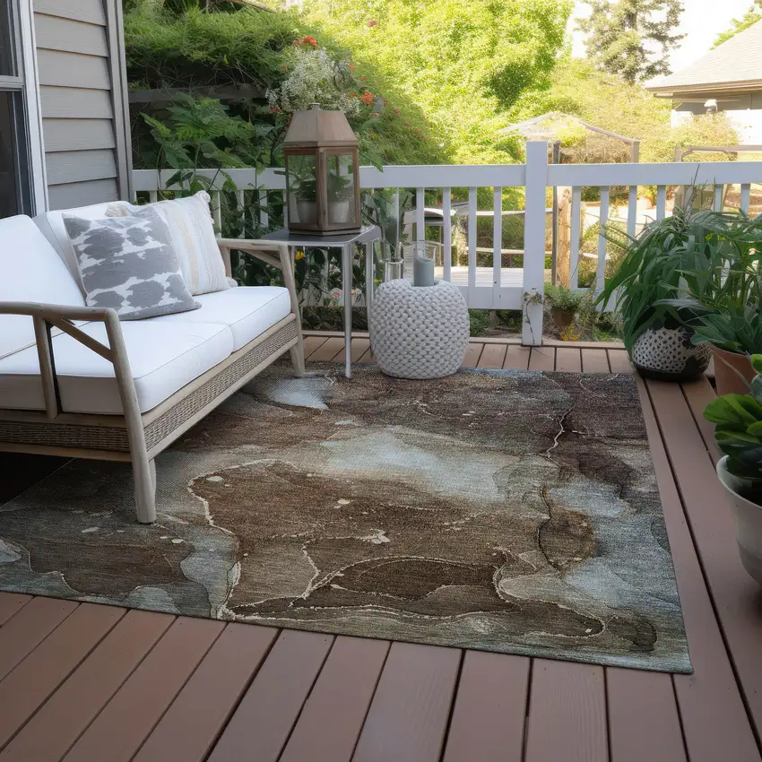 3' X 4' Brown Abstract Washable Non Skid Indoor Outdoor Area Rug Photo 8