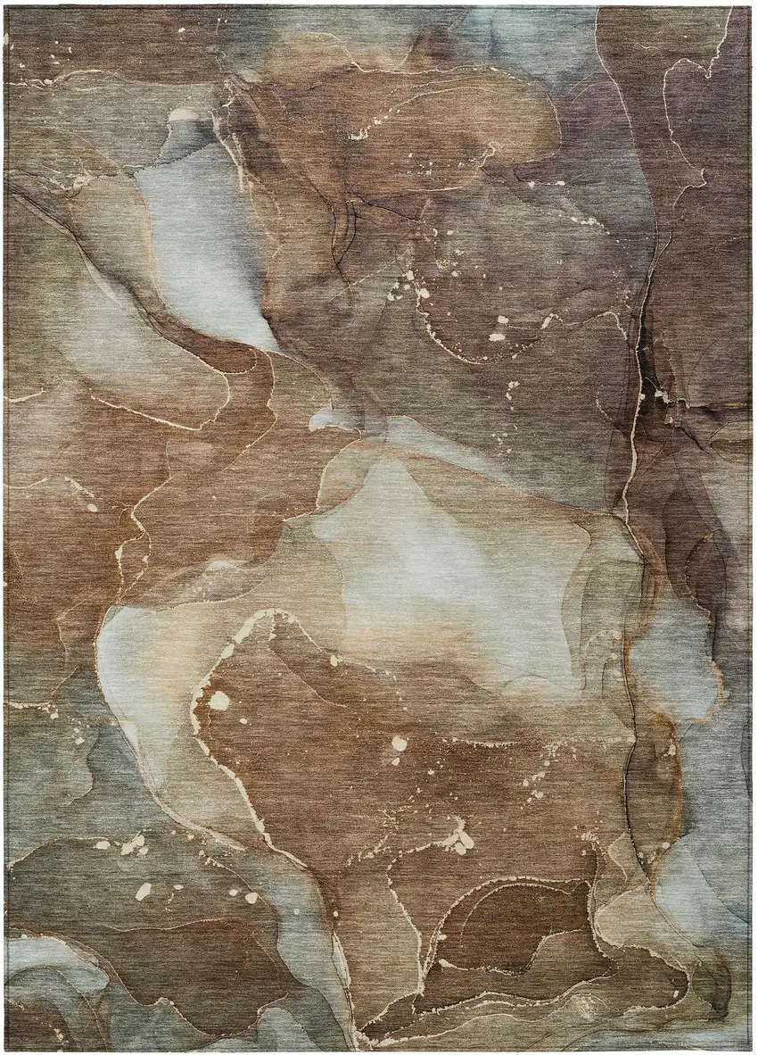 3' X 4' Brown Abstract Washable Non Skid Indoor Outdoor Area Rug Photo 2