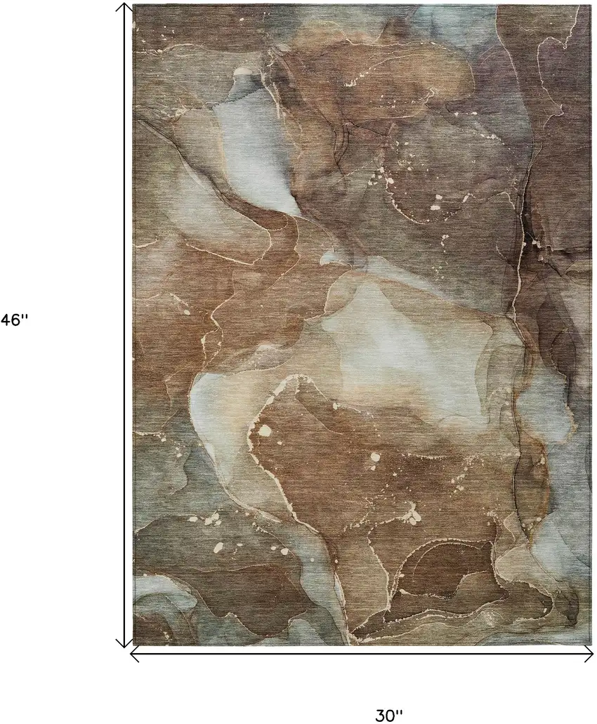 3' X 4' Brown Abstract Washable Non Skid Indoor Outdoor Area Rug Photo 3