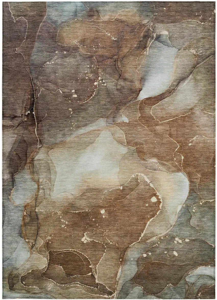Brown Abstract Washable Non Skid Indoor Outdoor Area Rug Photo 4