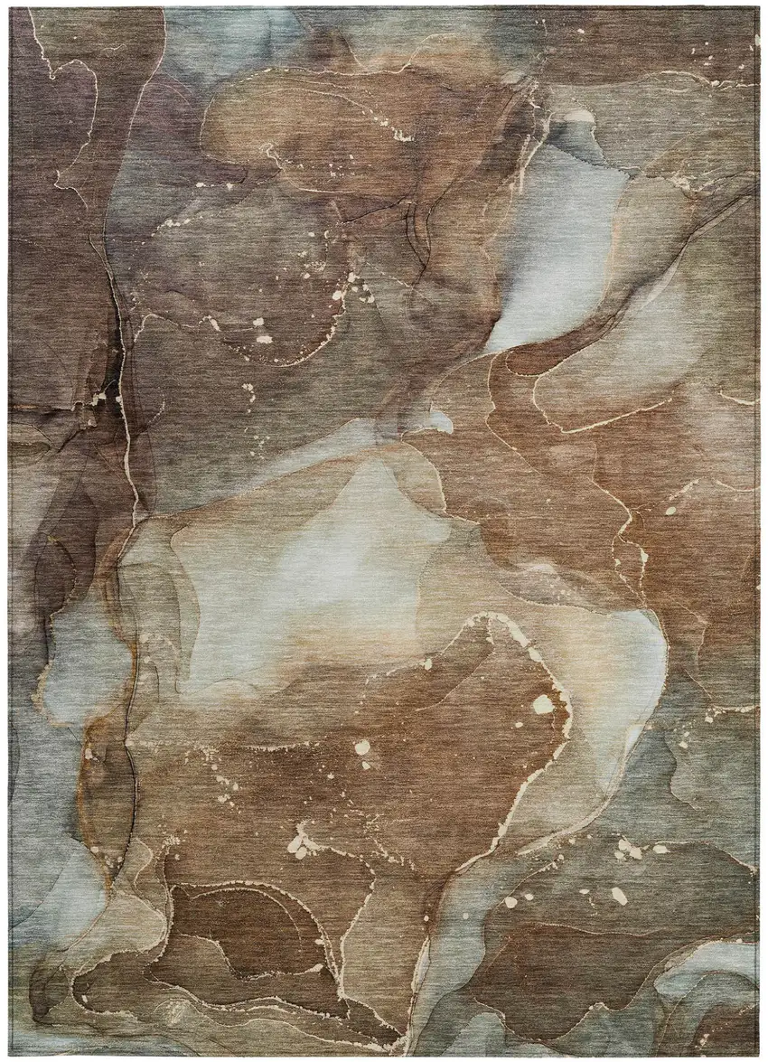 3' X 5' Brown Abstract Washable Non Skid Indoor Outdoor Area Rug Photo 4