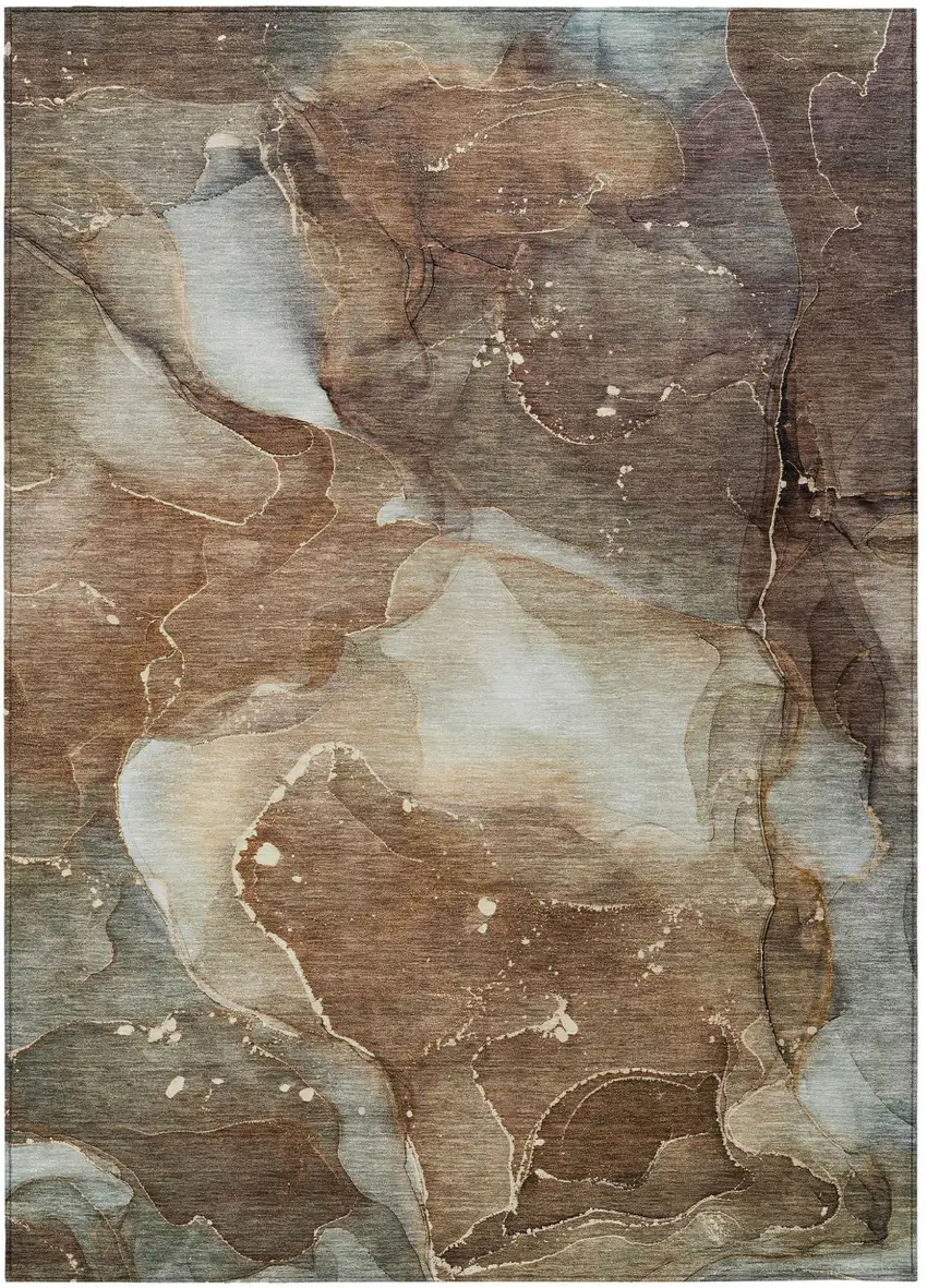 3' X 5' Brown Abstract Washable Non Skid Indoor Outdoor Area Rug Photo 2