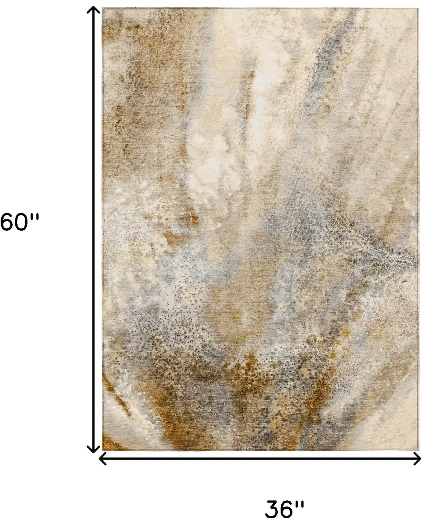 Brown Abstract Washable Non Skid Indoor Outdoor Area Rug Photo 3