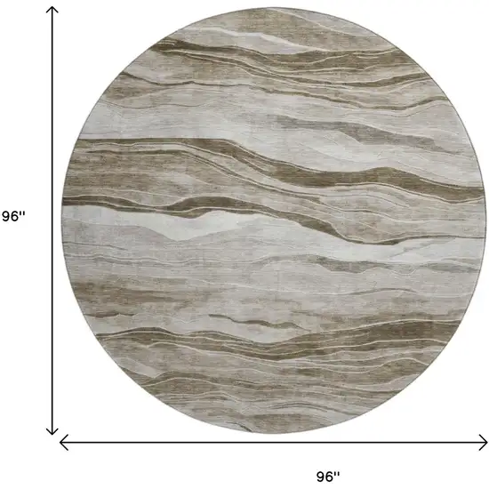 8' X 8' Brown And Beige Striped Washable Round Rug With UV Protection Photo 9