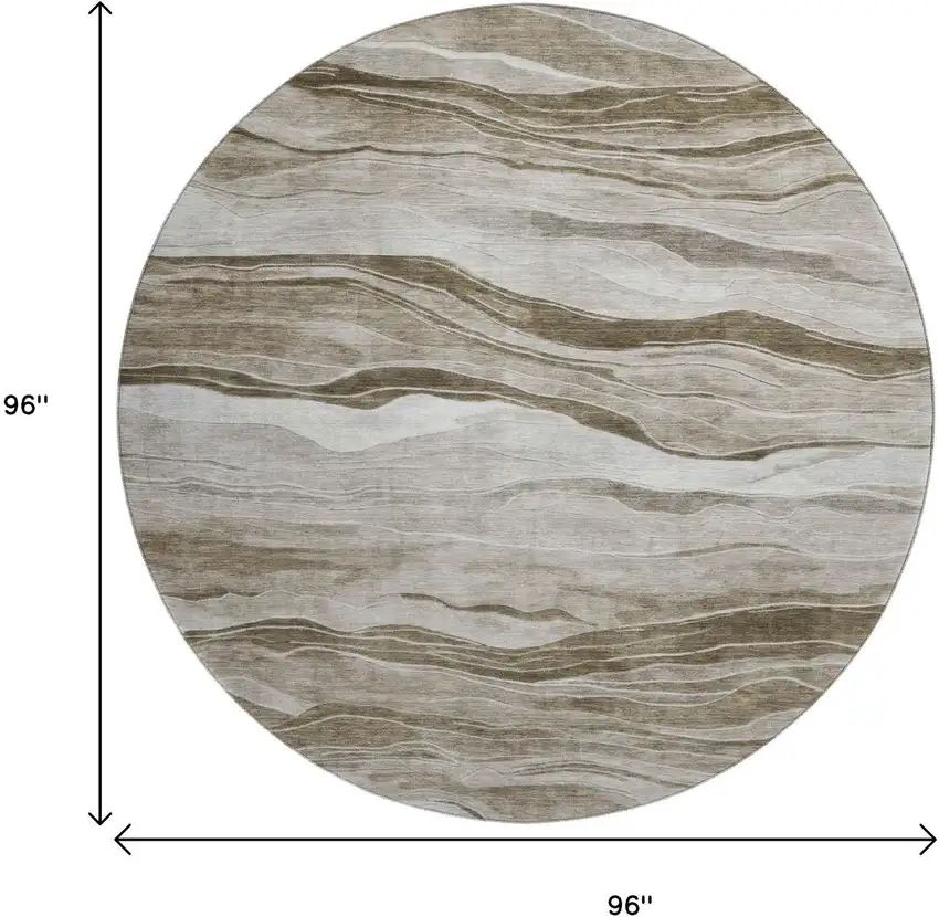 8' X 8' Brown And Beige Striped Washable Round Rug With UV Protection Photo 9